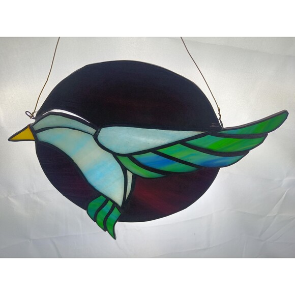 Stained Glass Panel Wall Hanging Window Decor 9 x 11 in Blue Bird Yellow Beak - Picture 2 of 10